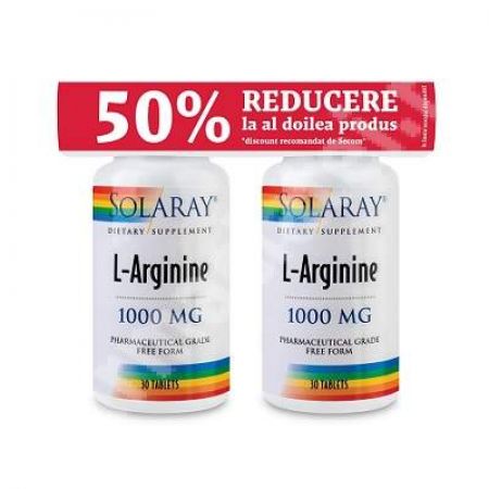 Pachet L-Arginine Solaray, 1000 mg, 30 tablete + 30 tablete, Secom