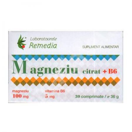 Magneziu citrat + B6, 30 comprimate, Remedia