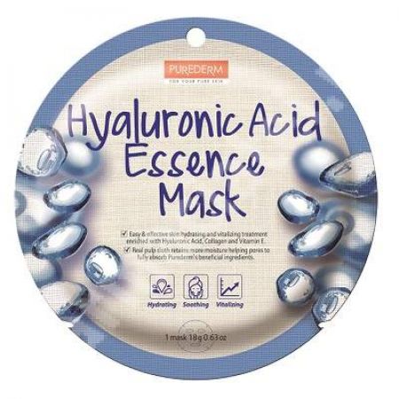 Masca din celuloza naturala pentru hidratare, netezire si revitalizare Hyaluronic Acid Essence, 18 g, Purederm