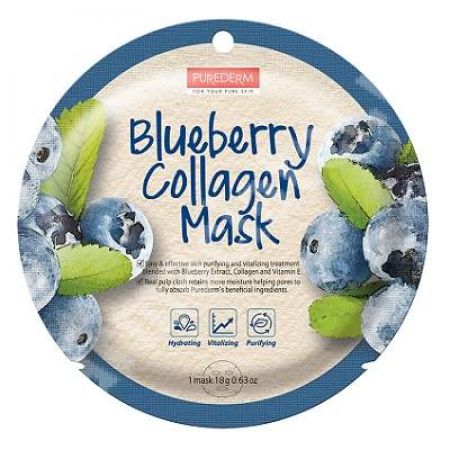Masca din celuloza naturala pentru hidratare si purifiere Blueberry Collagen, 18 g, Purederm