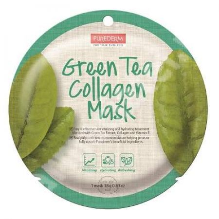 Masca din celuloza naturala pentru revitalizare Green Tea Collagen, 18 g, Purederm
