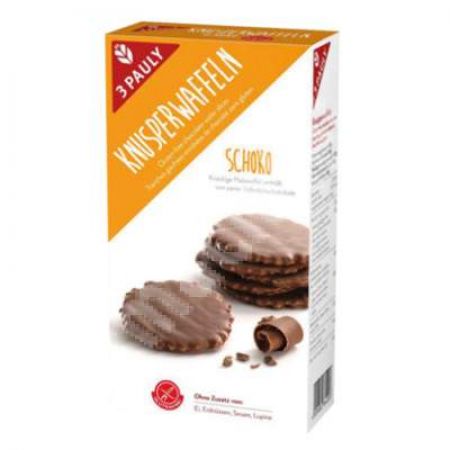 Minigofre fara gluten, imbracate in ciocolata cu lapte 3 Pauly, 100 g, Haus Rabenhost