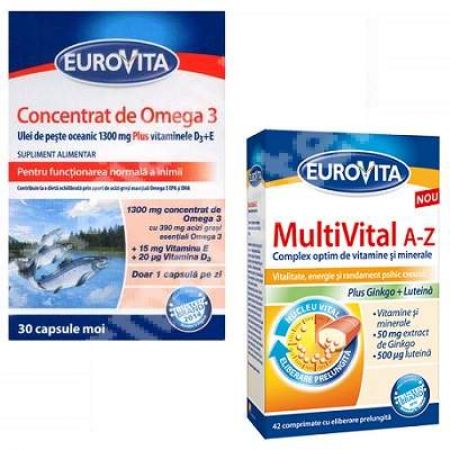 MultiVital A-Z, 42 comprimate + Concentrat de Omega 3, 30 capsule, Eurovita