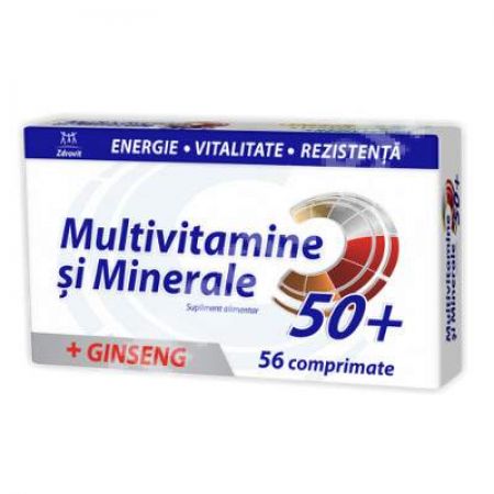 Multivitamine si Minerale cu Ginseng 50+, 56 comprimate - Zdrovit