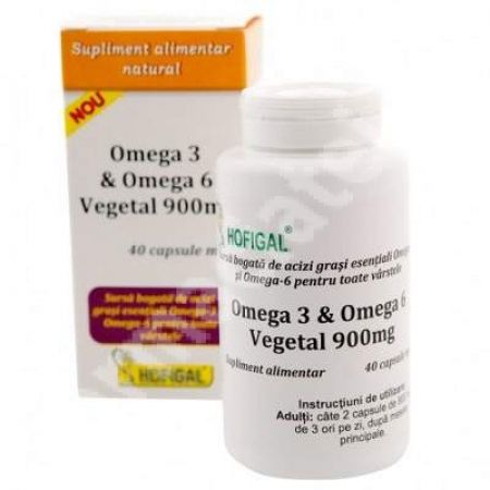 Omega 3 & Omega 6 vegetal, 900 mg, 40 capsule, Hofigal