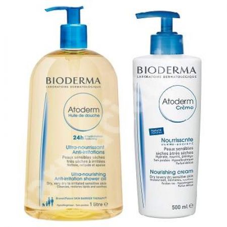 Pachet Crema parfumata Atoderm, 500 ml + Ulei de dus Atoderm, 1L, Bioderma