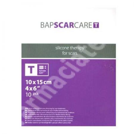 Pansament tratament din silicon pentru cicatrici BapScarCare T, 10 x 15 cm, 10 bucati, Bap Medical