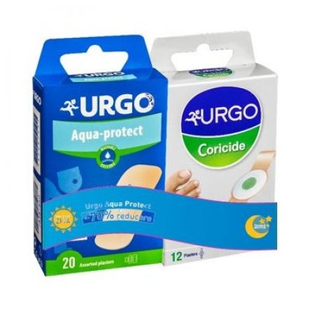 Plasturi adezivi pentru bataturi Corcide, 12 bucati + Plasturi Aqua-Protect, 20 bucati, Urgo