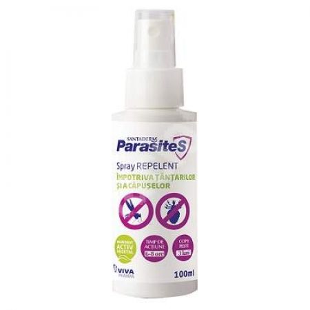 Spray repelent impotriva tantarilor si a capuselor Parasites Santaderm, 100 ml, Viva Pharma