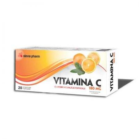 VITAMINA C 180 mg cu aroma de portocale, 20 comprimate masticabile, Slavia Pharm