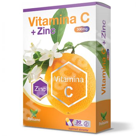 Vitamina C 300 mg + Zinc 10 mg, 30 capsule, Polisano