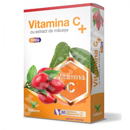 Vitamina C 500 mg cu extract de macese, 30 comprimate, Polisano