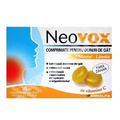 Neovox Mentol Lamaie, 16 comprimate, Farmalfa