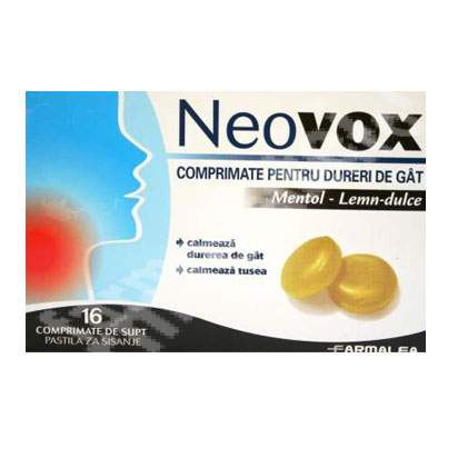 Neovox Mentol Lemn Dulce, 16 comprimate, Farmalfa