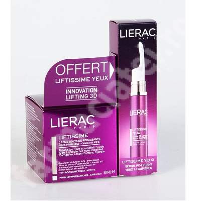 Pachet Crema antirid cu efect lifting Liftissime, 50 ml+ Ser re-lifting pentru conturul ochilor si al pleoapelor, 15 ml, Lierac Paris