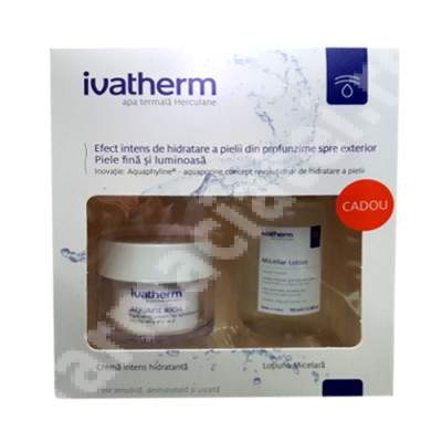 Pachet Crema Aquafil Riche, 50 ml + Lotiune micelara, 100 ml, Ivatherm