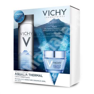 Pachet Crema ten uscat Aqualia Dynamic Rich, 50 ml + Apa termala mineralizanta, 150 ml, Vichy
