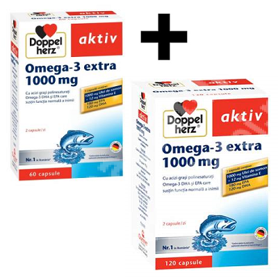 Pachet Omega - 3 extra, 1000 mg, 120 + 60 capsule, Doppelherz
