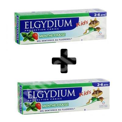 Pachet Pasta de dinti cu aroma de capsuni si menta, 50 ml + 50 ml, Elgydium Clinic
