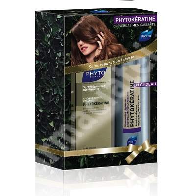 Pachet Spray termoizolant Phytokeratine, 150 ml + Sampon regenerator pentru par deteriorat Phytokeratine, 200 ml, Phyto
