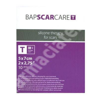 Pansament transparent dinn silicon pentru cicatrici BapScarCare T, 5 x 7 cm, 10 bucati, Bap Medical