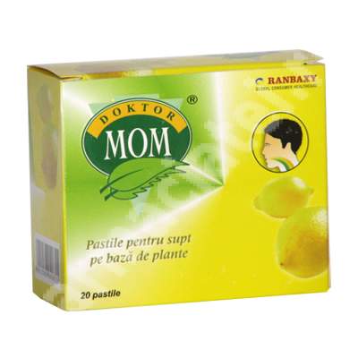 Pastile pentru supt pe baza de plante aroma lamaie Doktor Mom, 20 comprimate, Ranbaxy