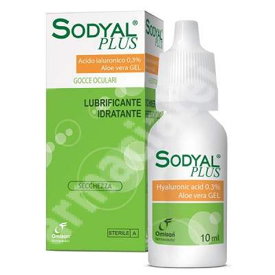 Picaturi pentru ochi uscati cu aloe vera si acid hialuronic - Sodyal Plus, 10 ml, Omisan Farmaceutici