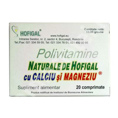 Polivitamine naturale cu calciu si magneziu, 20 capsule, Hofigal