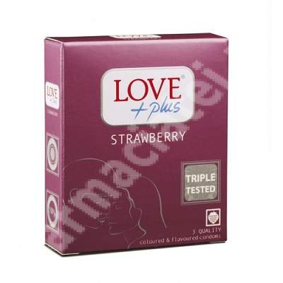 Prezervative Strawberry, 3 bucati, Love plus