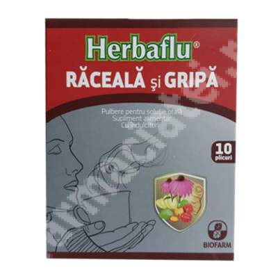 Pulbere pentru solutie orala Raceala si gripa Herbaflu, 10 plicuri, Biofarm
