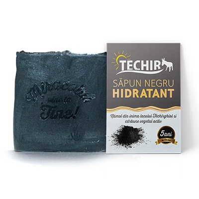 Săpun negru hidratant cu cărbune activ și nămol, 120 g, Techir