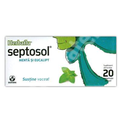 Septosol cu menta si eucalipt Herbaflu, 20 comprimate, Biofarm