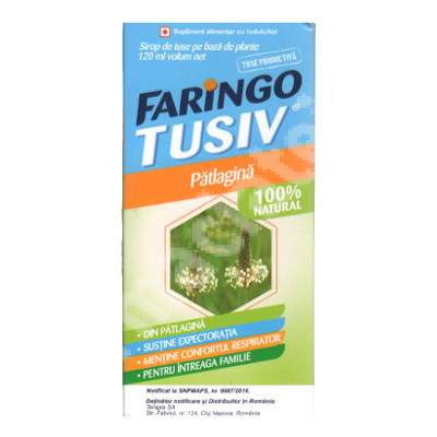 Sirop de tuse cu patlagina, Faringo Tusiv, 120 ml, Terapia