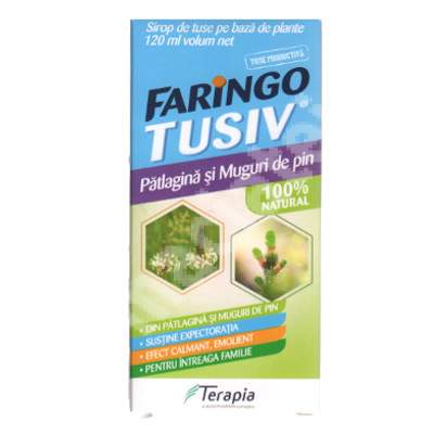 Sirop de tuse cu patlagina si muguri de pin, Faringo Tusiv, 120 ml, Terapia