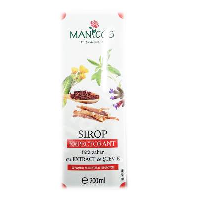 Sirop expectorant cu extract de stevie fara zahar, 200 ml, Manicos