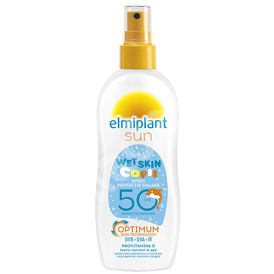 Spray  protectie solara pentru copii SPF 50 Optimum Sun Wet Skin, 150 ml, Elmiplant