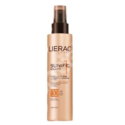 Spray cu textura irizata cu efect de activare a bronzului si anti-aging SPF 30 Sunific Suncare 1, 150 ml, Lierac