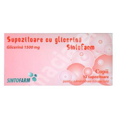 Supozitoare cu glicerina pentru copii 1500 mg, 12 supozitoare, Sintofarm