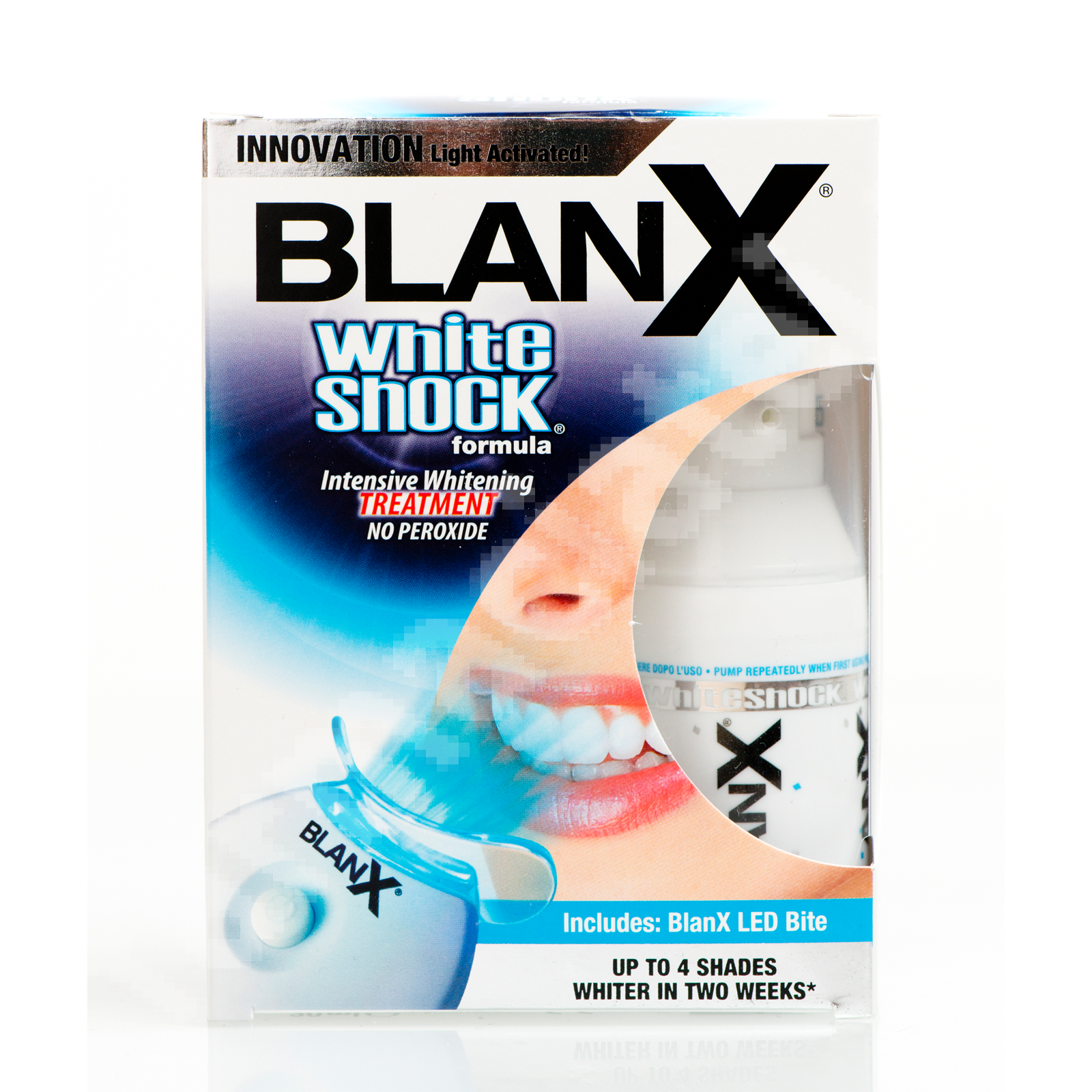 Tratament intensiv pentru albirea dintilor fara Peroxid Blanx White Shock, 30 ml + Blanx Led, Coswell