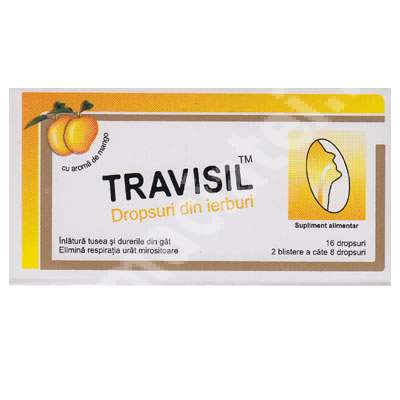 Dropsuri antitusive din plante medicinale cu aroma de mango Travisil Lozenges, 16 bucati, Plethico Pharm