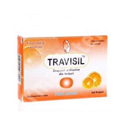 Dropsuri antitusive din plante medicinale cu aroma de portocale Travisil, 12 bucati, Plethico Pharm