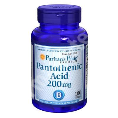 Vitamina B5 Acid Pantotenic 200 mg, 100 comprimate, Puritan's Pride