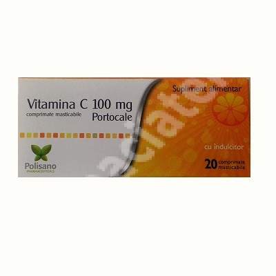 Vitamina C 100mg portocale, 20 comprimate masticabile, Polisano Pharmaceuticals