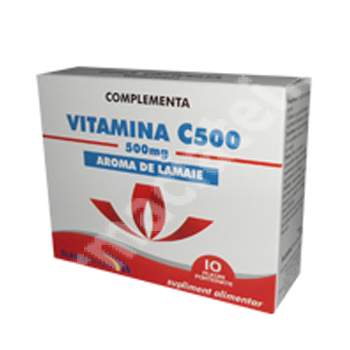 Vitamina C 500mg cu aroma de lamaie, 10 plicuri, Slavia Pharm