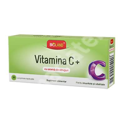 Vitamina C + cu aroma de struguri Bioland, 20 comprimate masticabile, Biofarm
