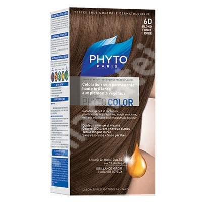 Vopsea Phytocolor, Nuanta 6D blond auriu inchis, 40 ml, Phyto