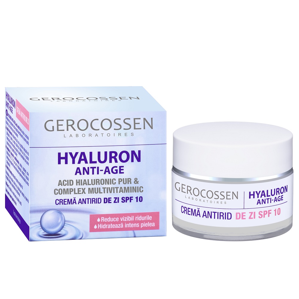 Crema antirid de zi cu acid hialuronic pur SPF10 Hyaluron, 50 ml, Gerocossen