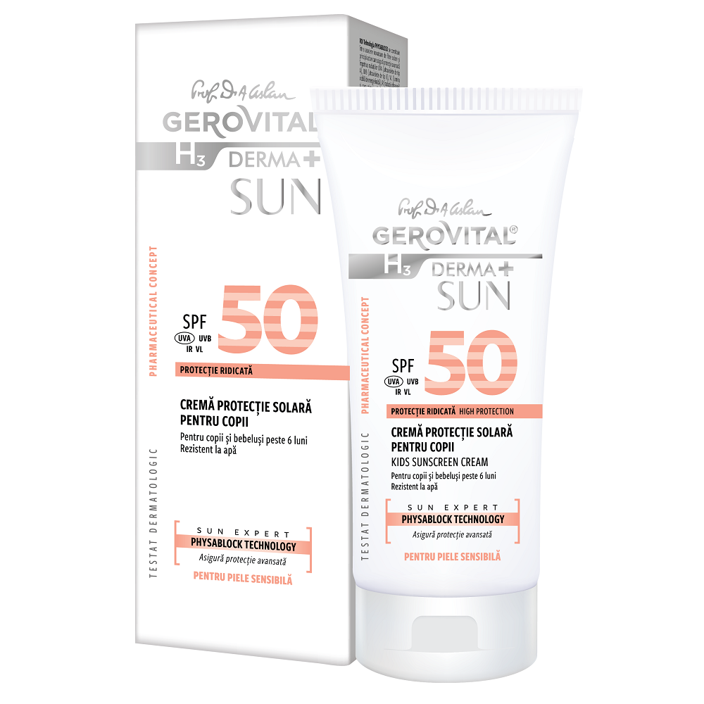 Crema de protectie solara pentru copii cu SPF 50 H3 Derma+ Sun, 100 ml, Gerovital