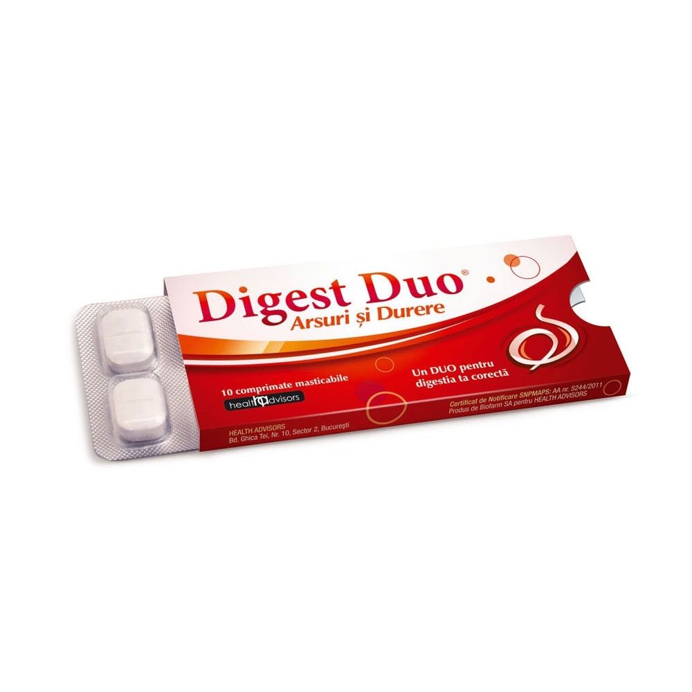 Digest Duo arsuri si durere, 10 comprimate masticabile, Healt Advisors