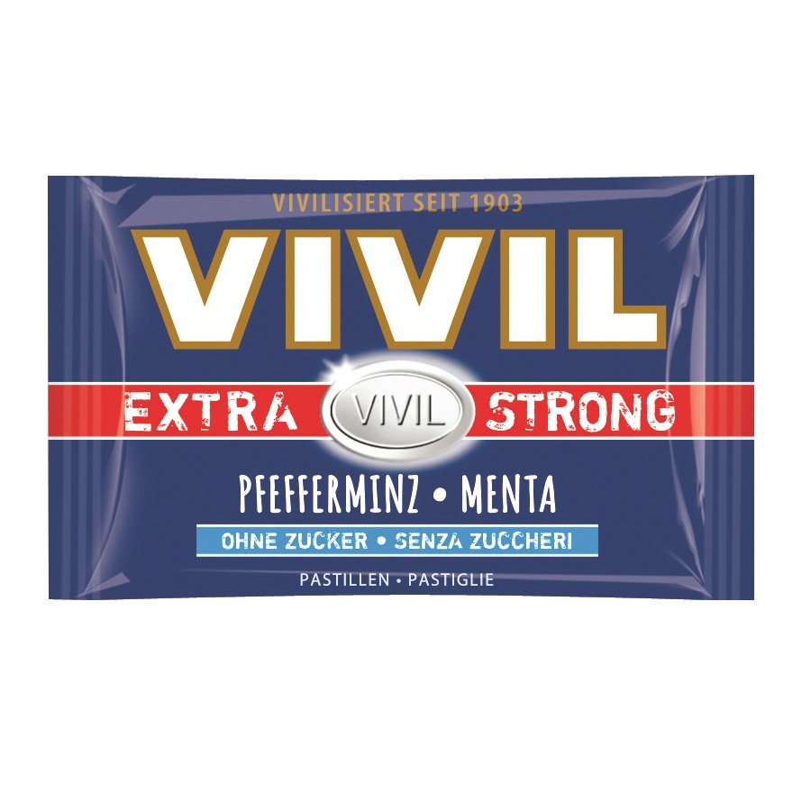 Bomboane cu menta naturala fara zahar Extra Strong, 25 g, Vivil